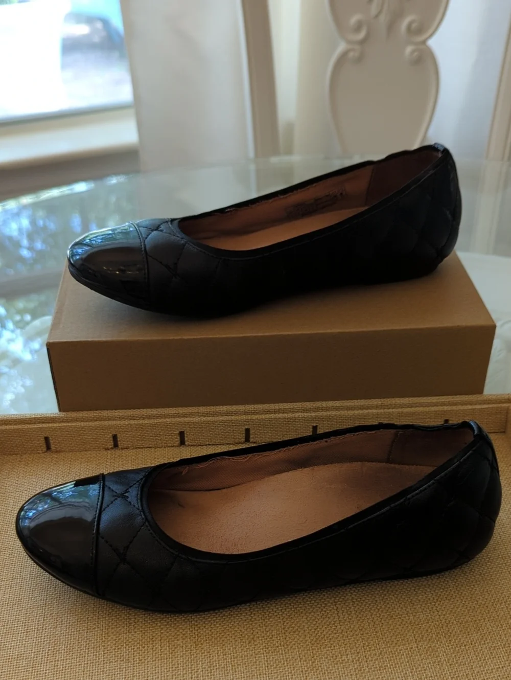 Vionic Black Quilted Ballet Flats with Patent Cap Toe 7